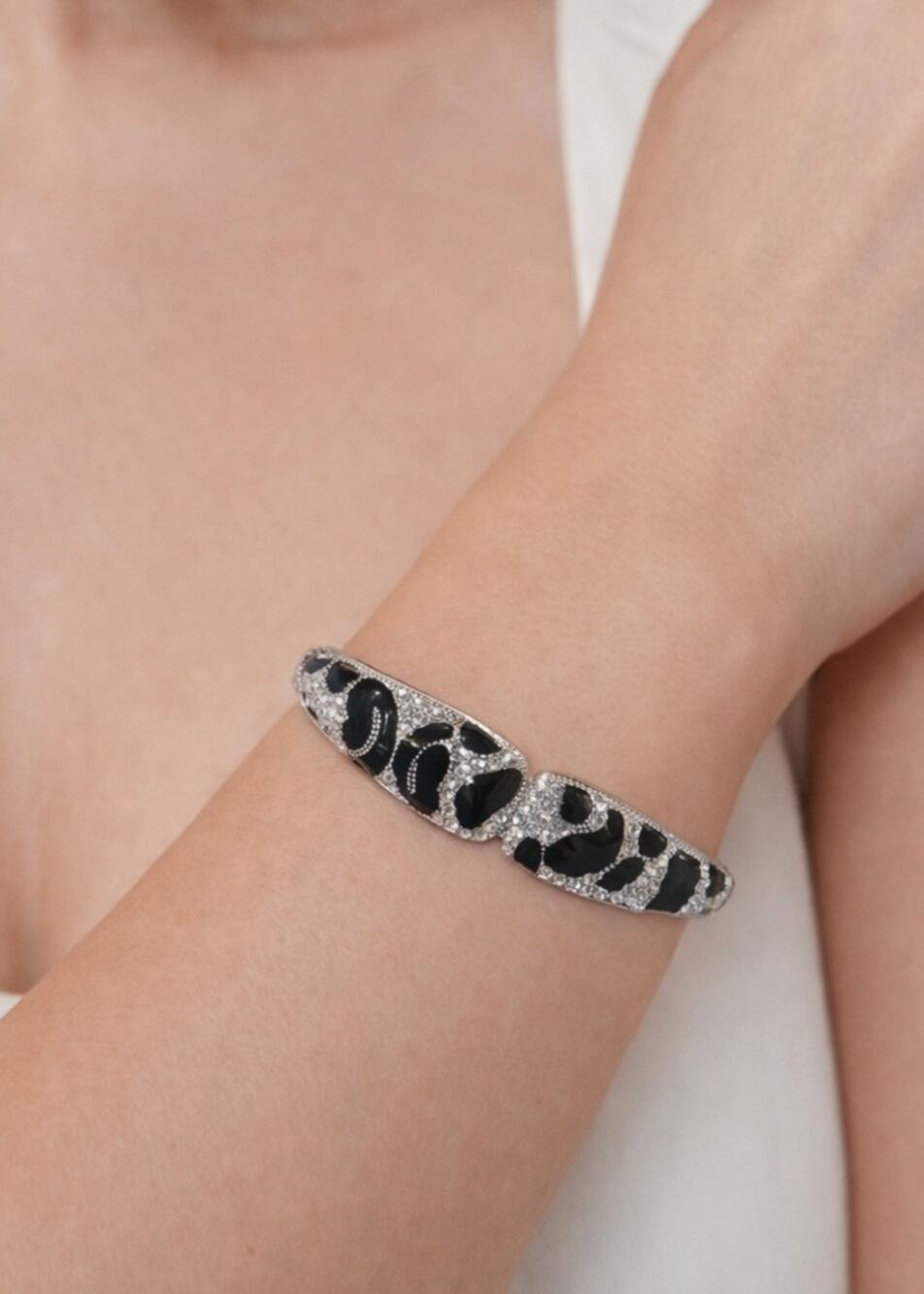Stainless Steel Silver Black Rhinestone Bracelet New